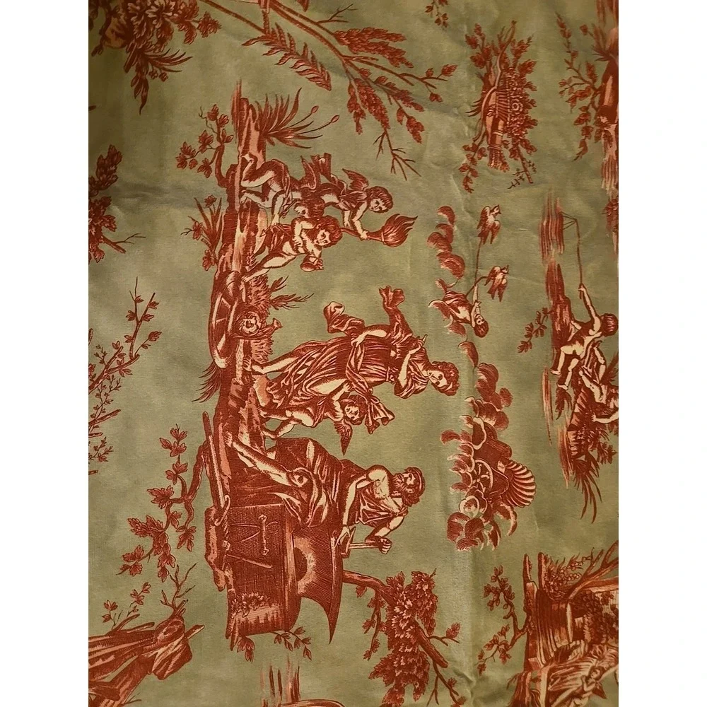 Vintage Toile de Jouy Fabric Panel – French Country Pastoral Scene – Red &‎ Blue